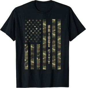 Bridge City United States Distressed Camo w US Flag T-Shirt - T-Shirt | Black