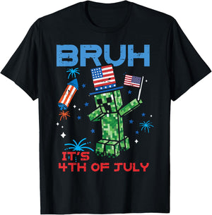 Bruh Its 4th of July Pixel Dab Gaming Gamer Boy Kids Youth T-Shirt - T-Shirt | Black