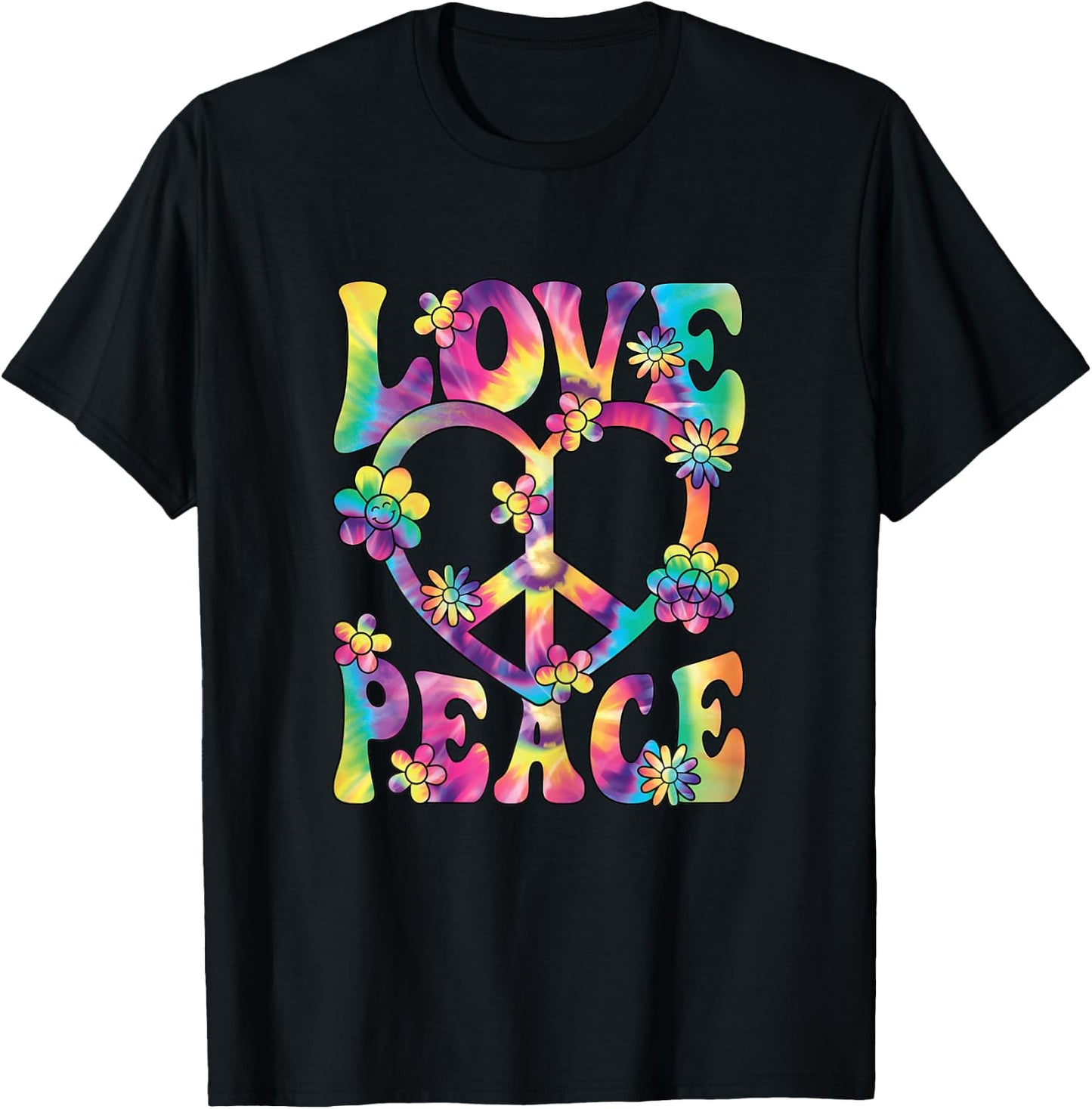 60s 70s Hippie Love Peace Groovy Party Outfit Retro , black T-Shirt - T-Shirt | Black