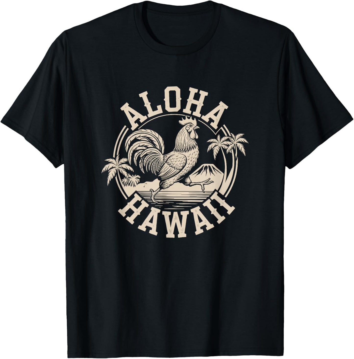Aloha Hawaii Rooster Running on the Beach Tropical Vacation T-Shirt - T-Shirt | Black