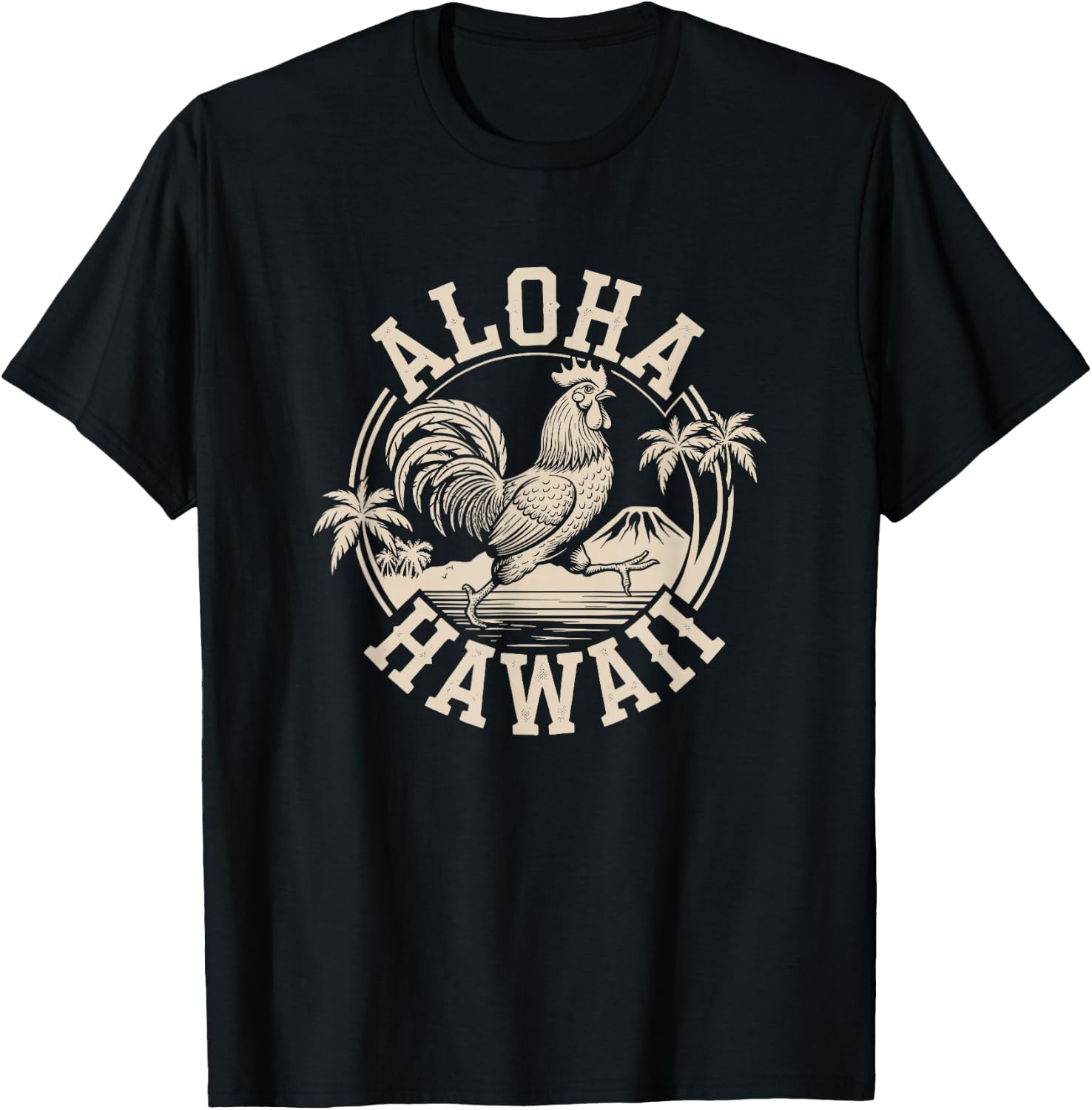Aloha Hawaii Rooster Running on the Beach Tropical Vacation T-Shirt - T-Shirt | Black