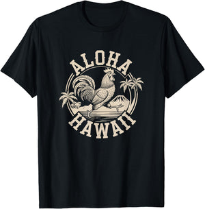 Aloha Hawaii Rooster Running on the Beach Tropical Vacation T-Shirt - T-Shirt | Black