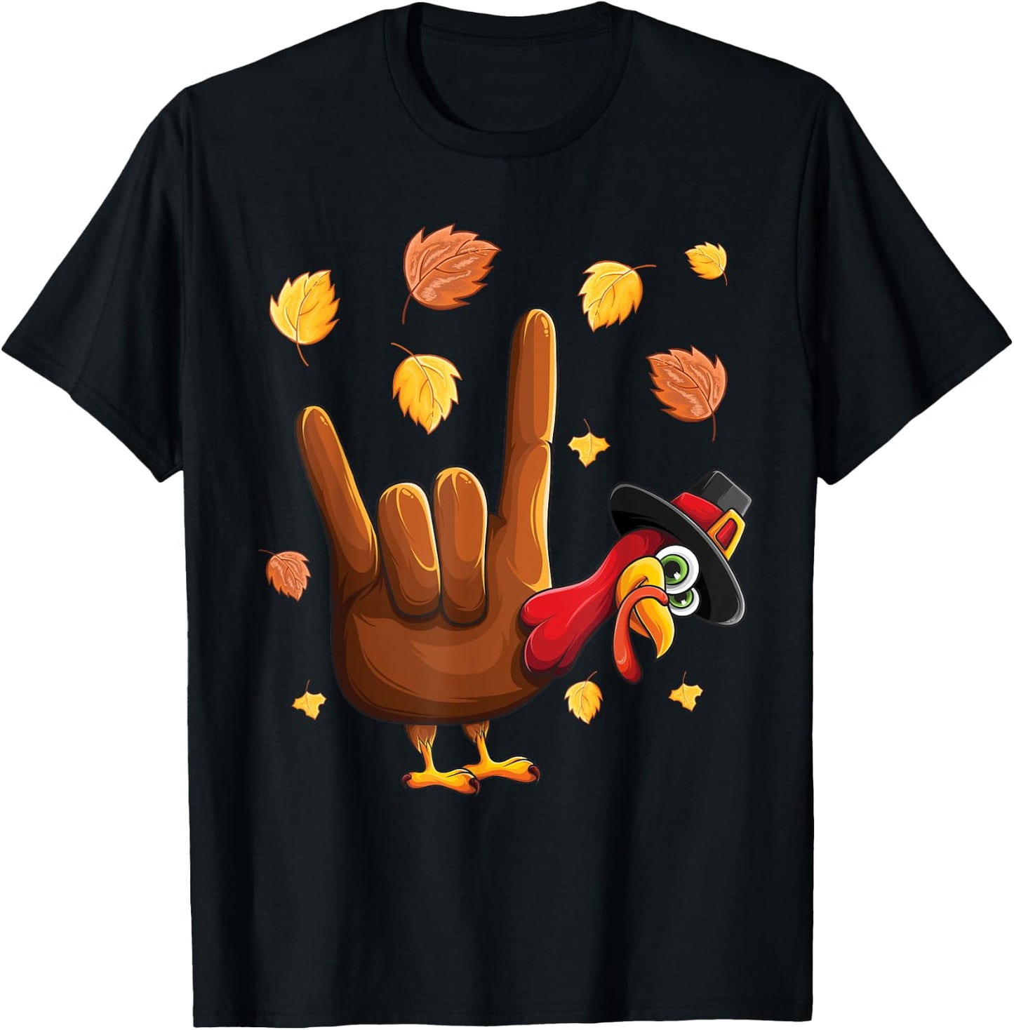 ASL Tukey American Sign Language I Love You Thanksgiving T-Shirt - T-Shirt | Black