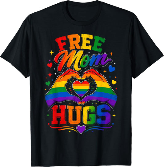 Free Mom Hugs LGBTQIA+ Ally Pride Month T-Shirt - T-Shirt | Black