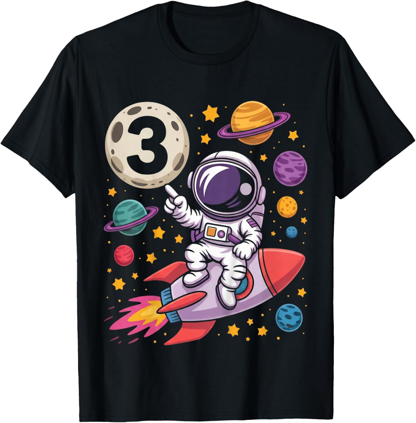 Kids 3rd Birthday Astronaut Galaxy Space 3 Three Birthday Boy T-Shirt - T-Shirt | Black