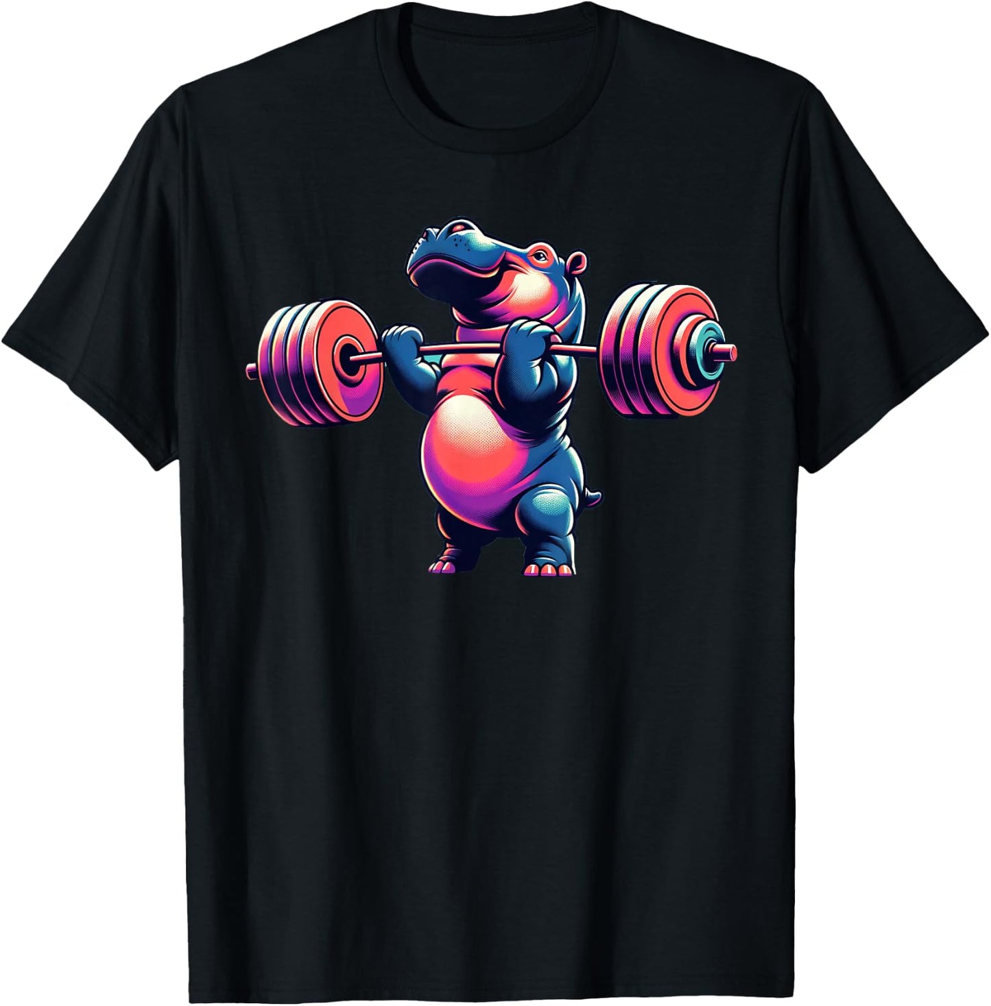 Hippo Powerlifting Weightlifting Gym Workout Hippopotamus T-Shirt - T-Shirt | Black