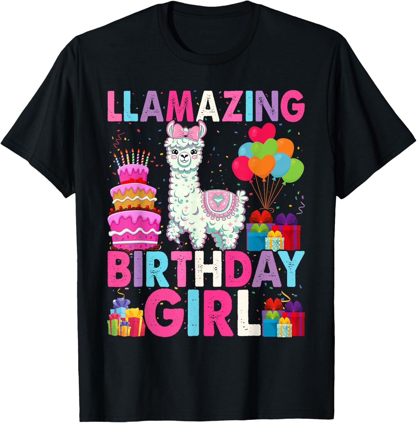 Llama Birthday Girl Llamazing Birthday Alpaca Llama Girl T-Shirt - T-Shirt | Black