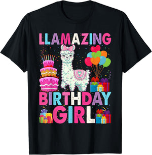 Llama Birthday Girl Llamazing Birthday Alpaca Llama Girl T-Shirt - T-Shirt | Black