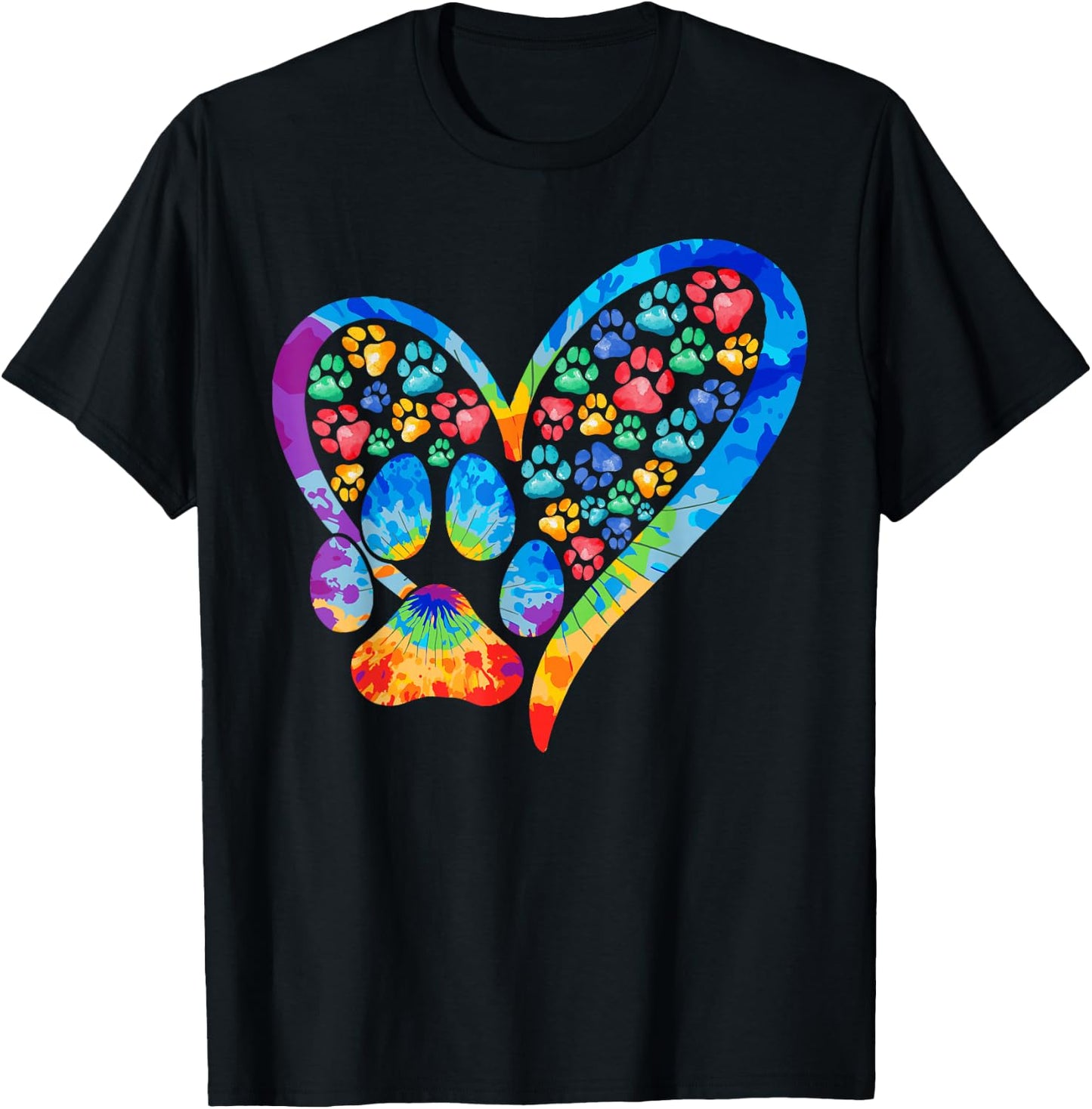 Tie Dye Love Dog Paw Print Heart Animal Lover T-Shirt - T-Shirt | Black