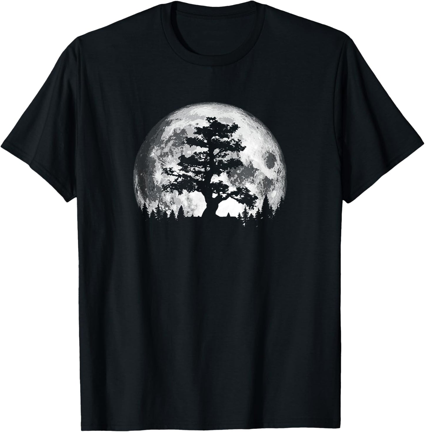 Retro full moon and minimalist pine tree vintage graphic T-Shirt - T-Shirt | Black