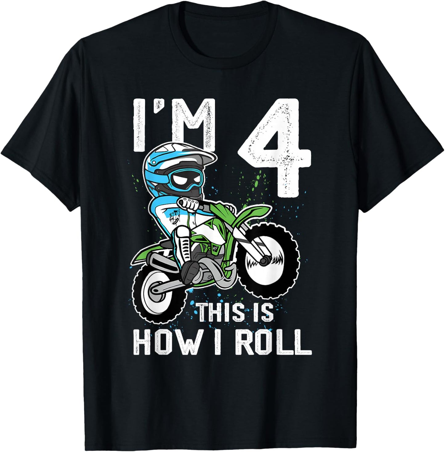 4th Birthday Motorcycle Dirt Bike Birthday 4 Year Old Boy T-Shirt - T-Shirt | Black