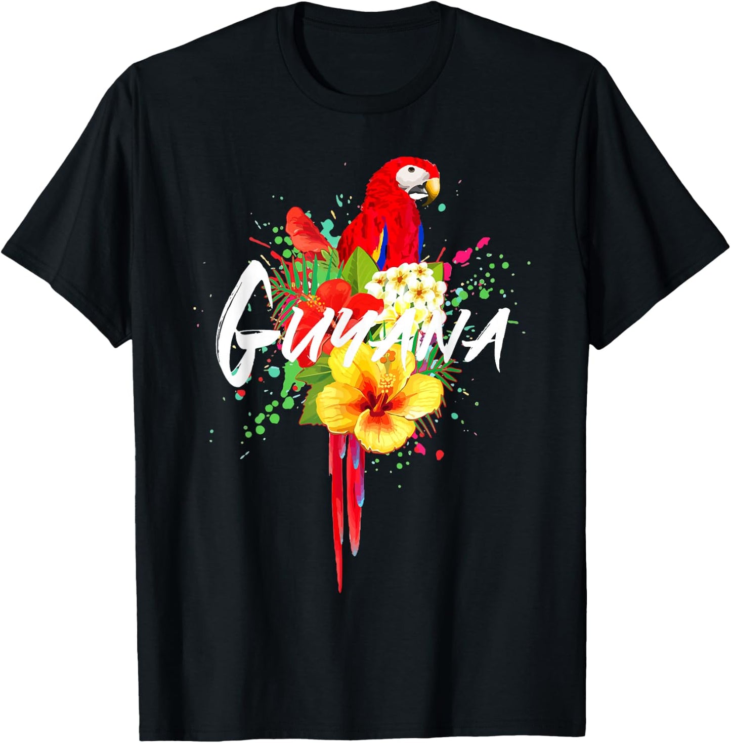 Guyana Parrot Tropical Plants Guyanese Souvenir Vintage T-Shirt - T-Shirt | Black