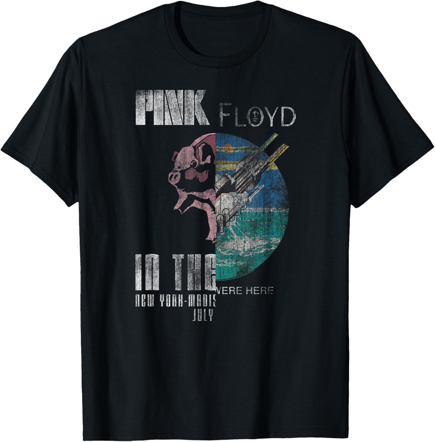 Pink Floyd Animals Wish You Were Here Splice Distressed Rock , Black, S T-Shirt - T-Shirt | Black
