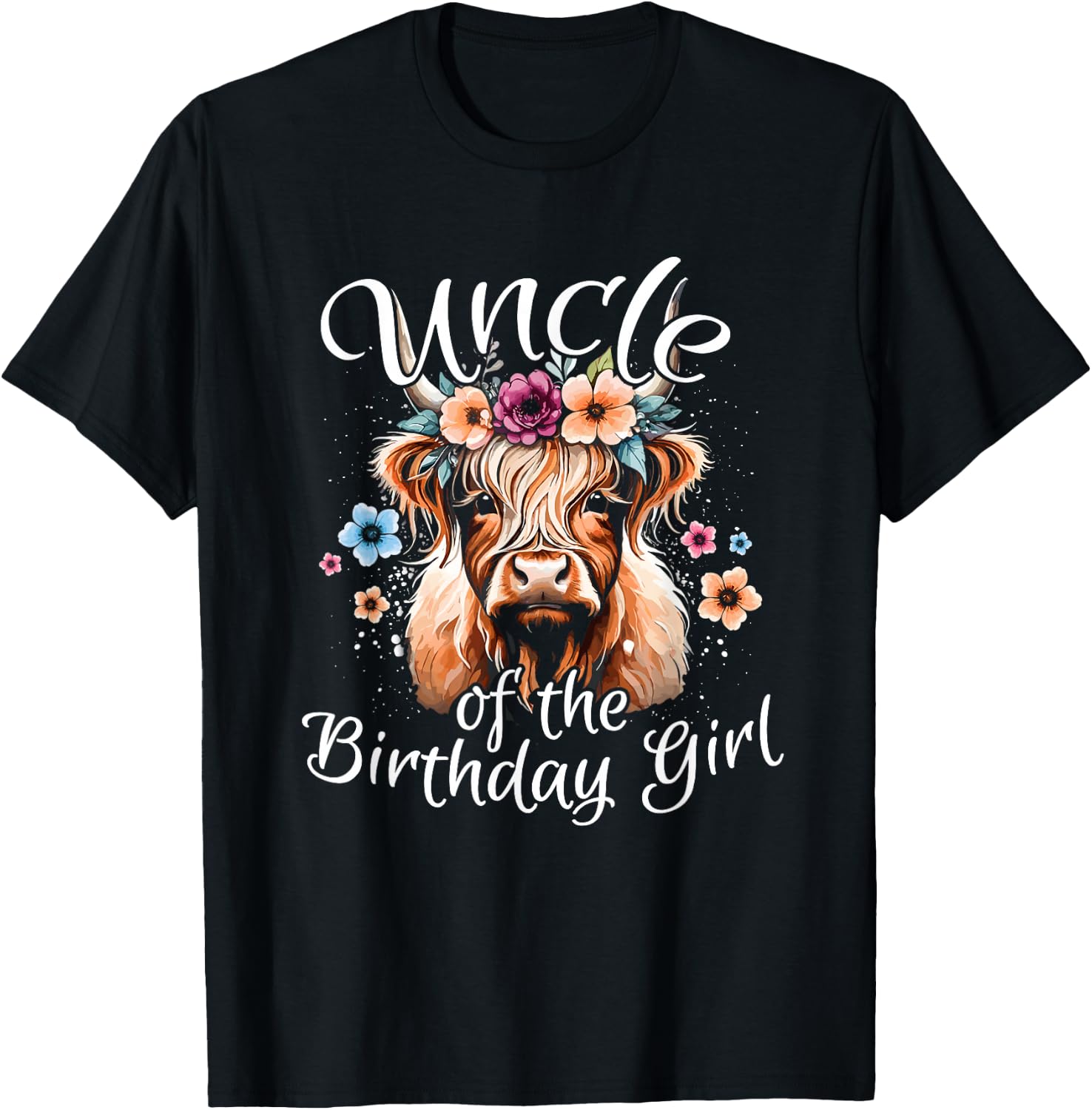 Uncle Of The Birthday Girl Highland Cow T-Shirt - T-Shirt | Black
