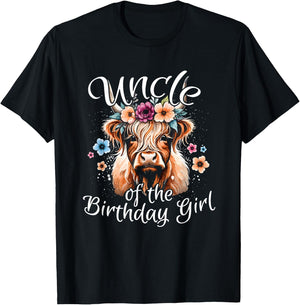 Uncle Of The Birthday Girl Highland Cow T-Shirt - T-Shirt | Black