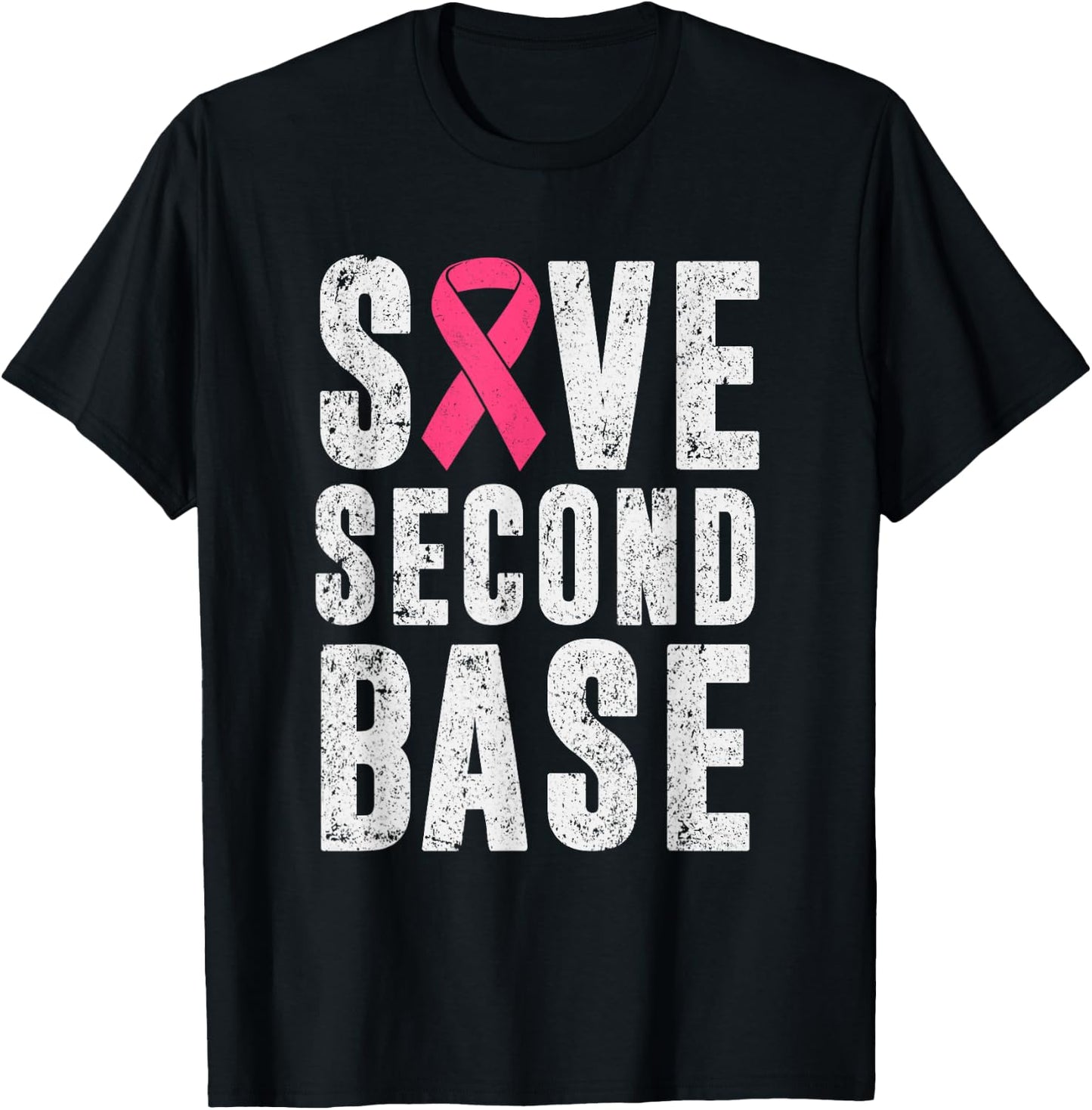 Funny Breast Cancer Awareness Month Save Second 2nd Base T-Shirt - T-Shirt | Black