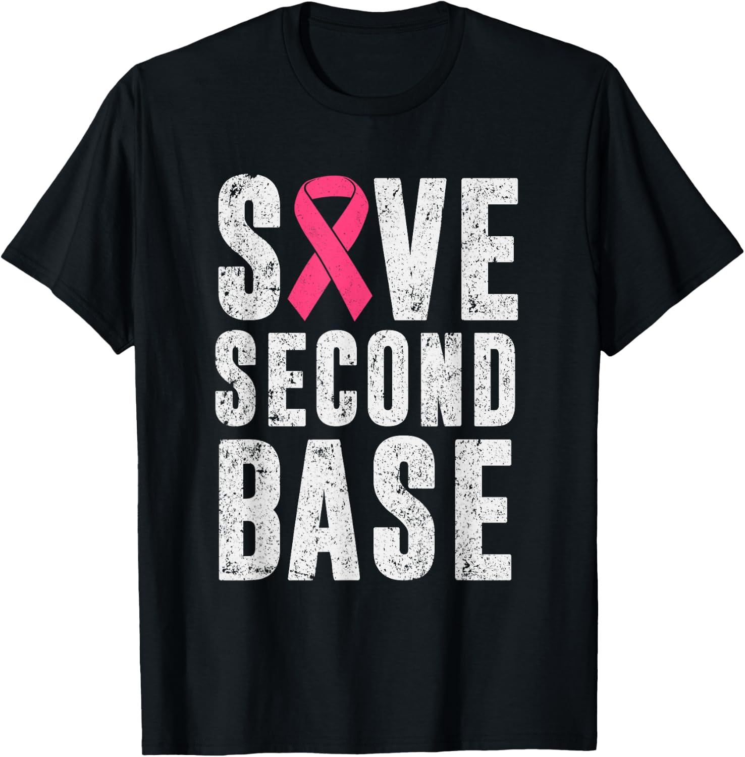 Funny Breast Cancer Awareness Month Save Second 2nd Base T-Shirt - T-Shirt | Black