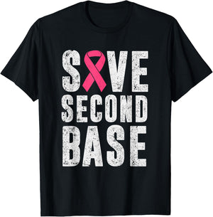 Funny Breast Cancer Awareness Month Save Second 2nd Base T-Shirt - T-Shirt | Black