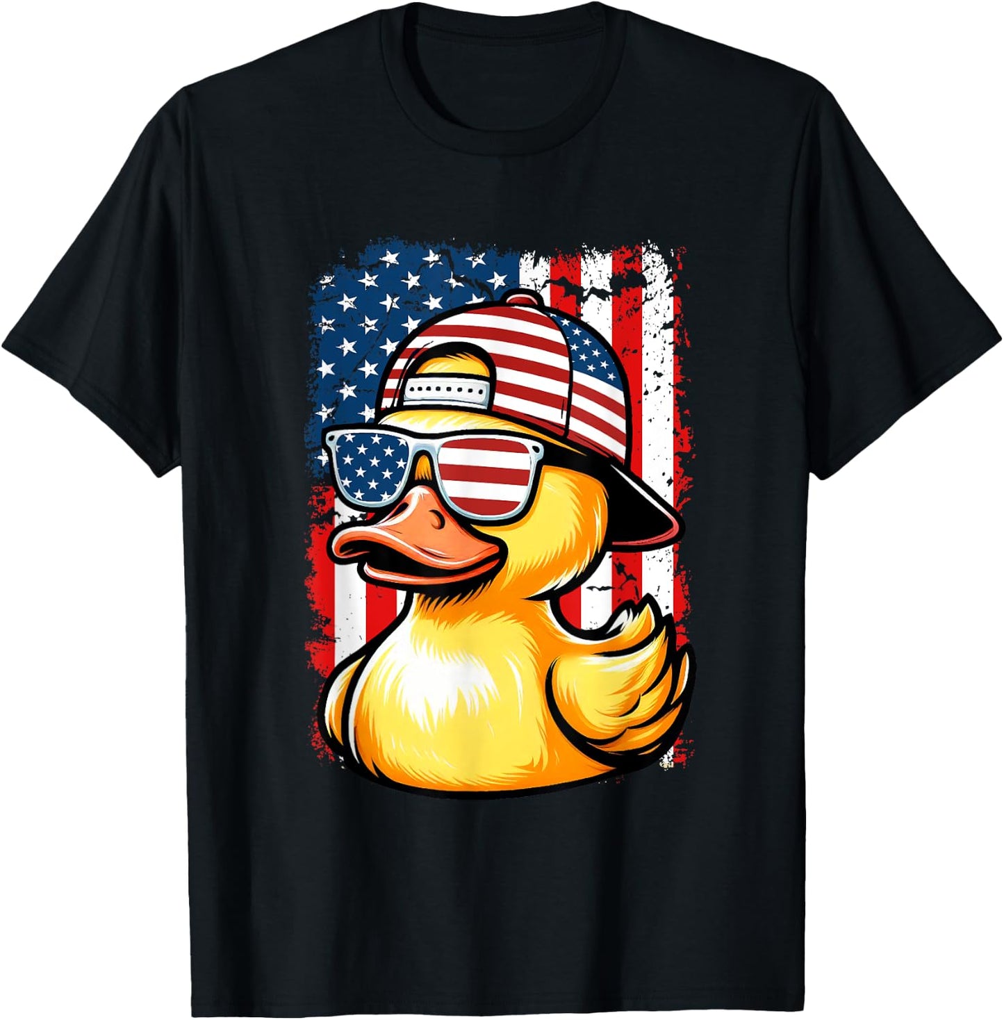 Rubber Duck American Flag 4th Of July Funny Sunglasses Duck Women Kids Men T-Shirt - T-Shirt | Black