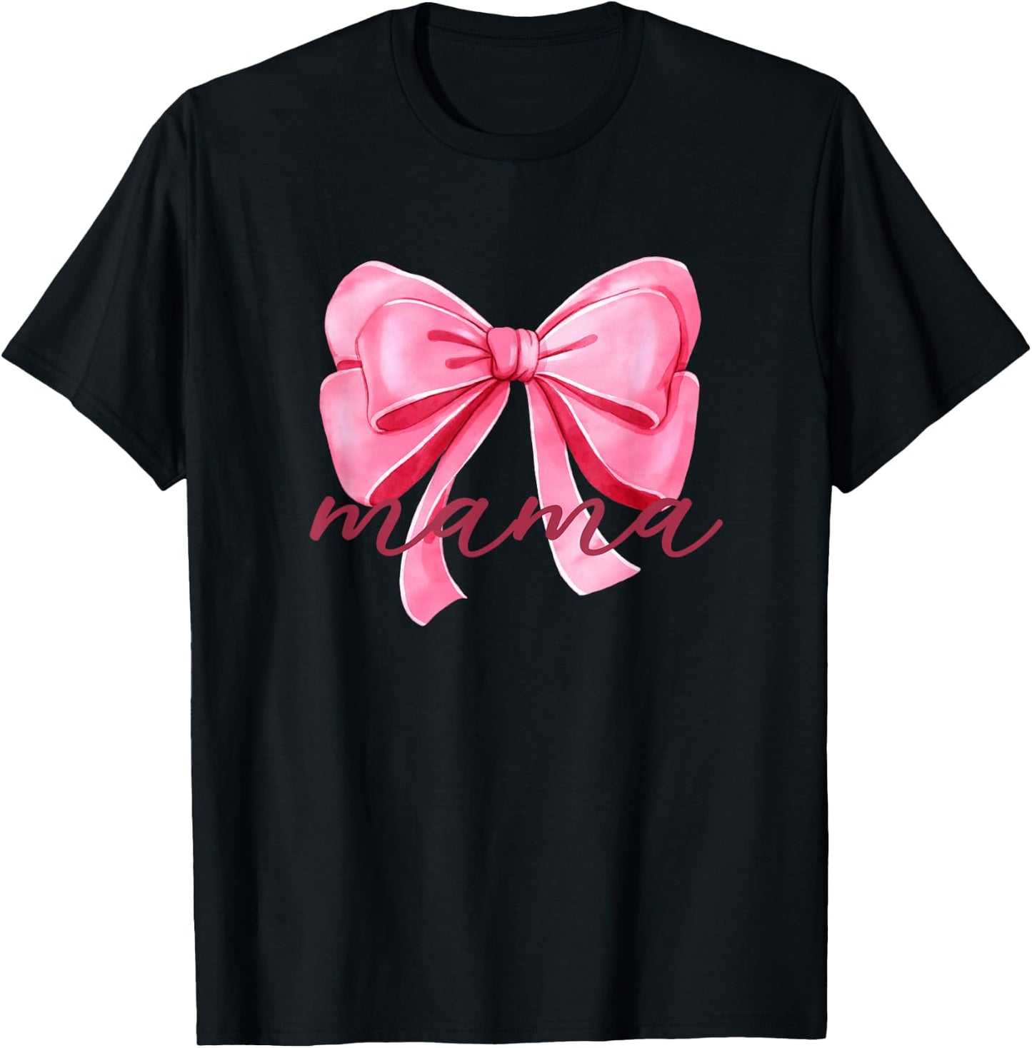 Mama Pink Bow Birthday Baby Shower Family Pink Ribbon T-Shirt - T-Shirt | Black