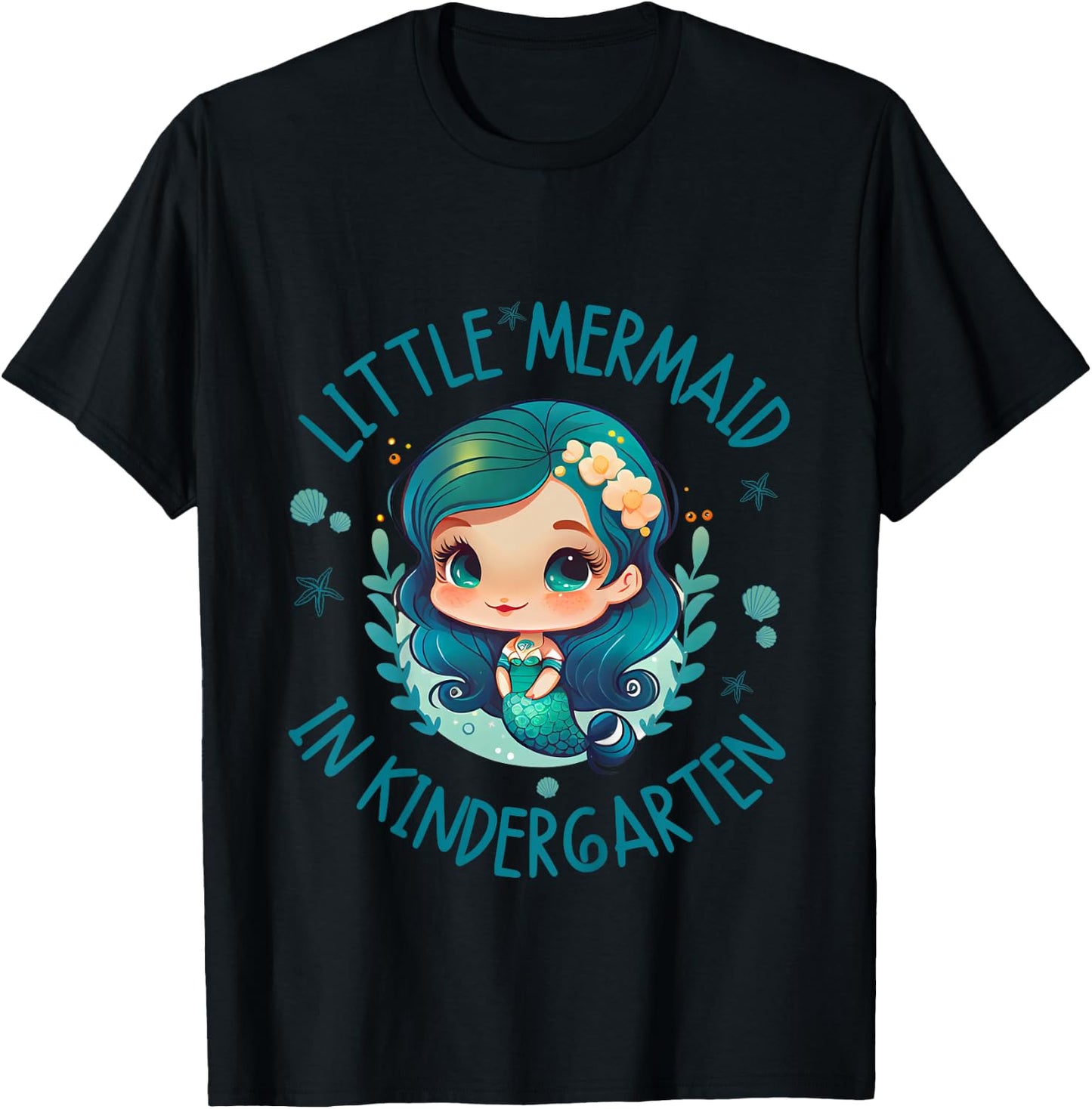 Kids Cute Kindergarten Girls Little Mermaid In Kindergarten T-Shirt - T-Shirt | Black