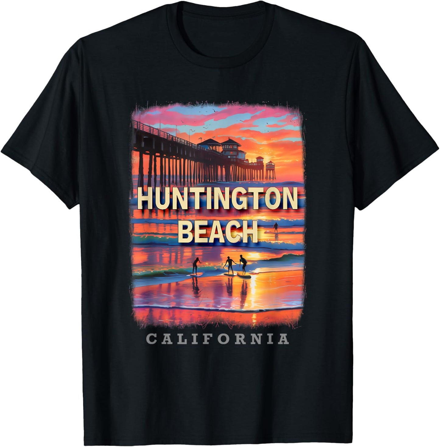 Huntington Beach California CA Surfing Paradise SD883 T-Shirt - T-Shirt | Black
