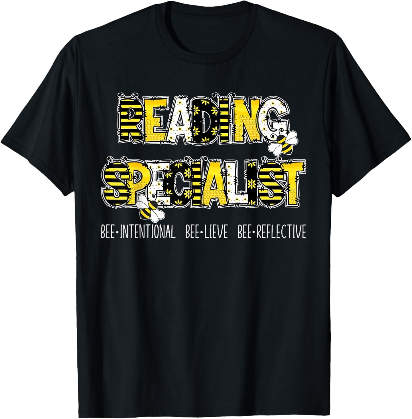 Retro Reading Specialist Bee Reading Interventionist Squad T-Shirt - T-Shirt | Black