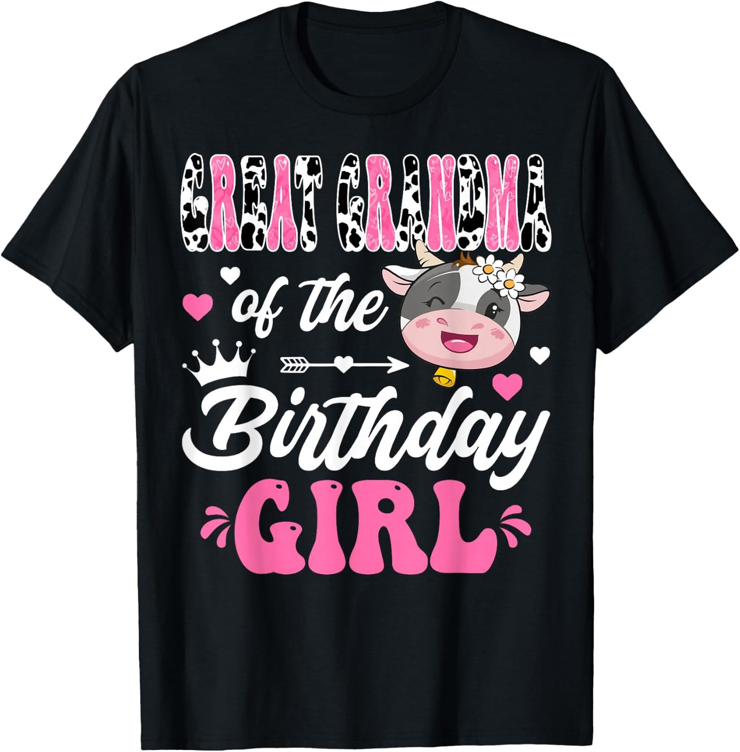 Great Grandma Of The Birthday Girl Cute Cow 1St Birthday T-Shirt - T-Shirt | Black