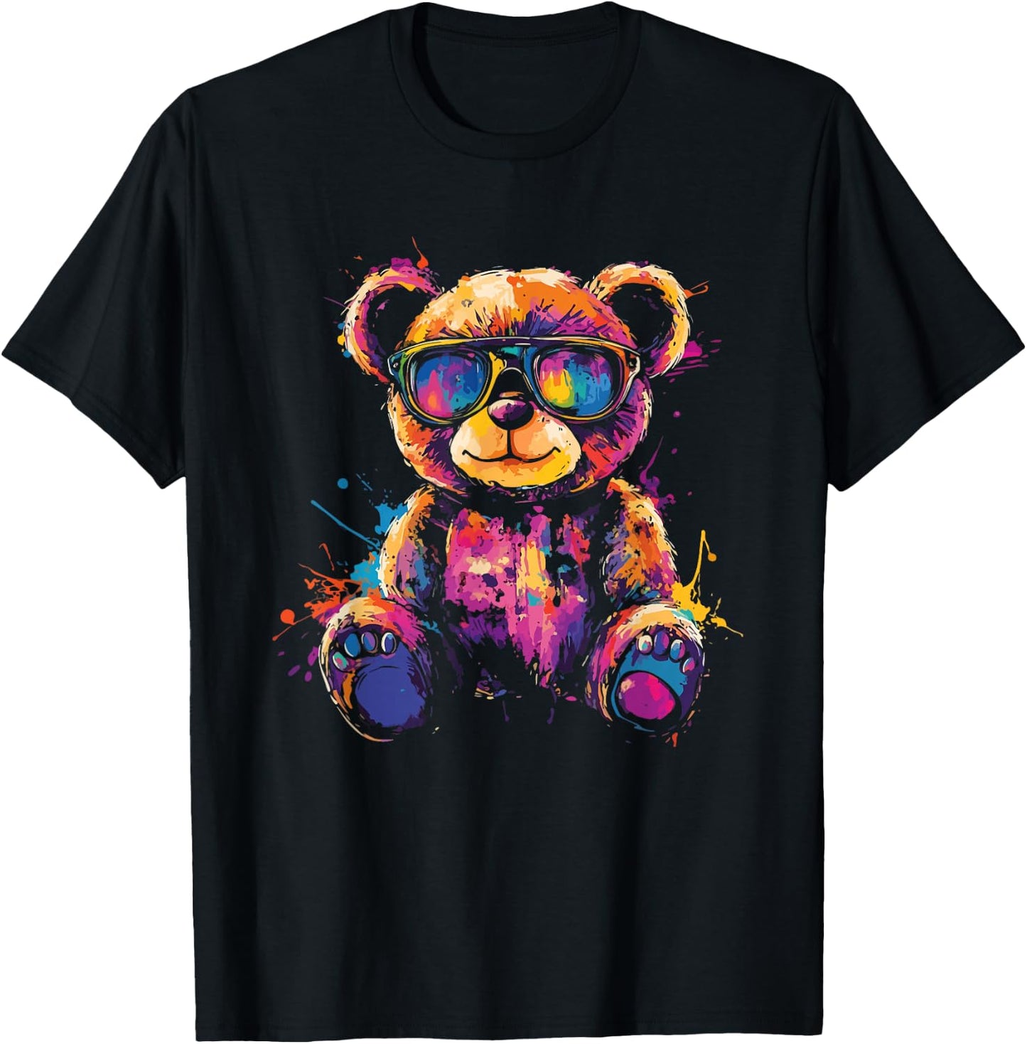 Cool Colourful Bear with Sunglasses , black T-Shirt - T-Shirt | Black