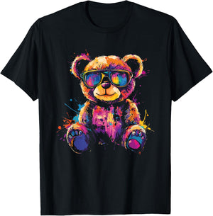 Cool Colourful Bear with Sunglasses , black T-Shirt - T-Shirt | Black