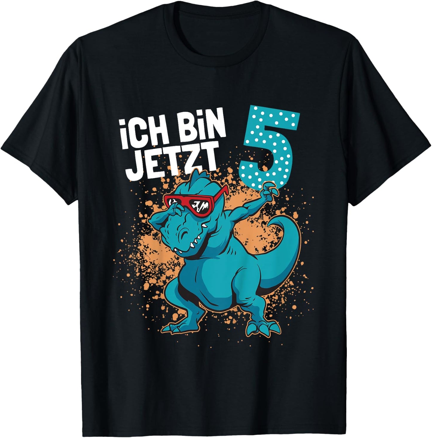 Children's Birthday Shirt 5 Years Boy Dinosaur | Dino Ich Bin 5 , black T-Shirt - T-Shirt | Black