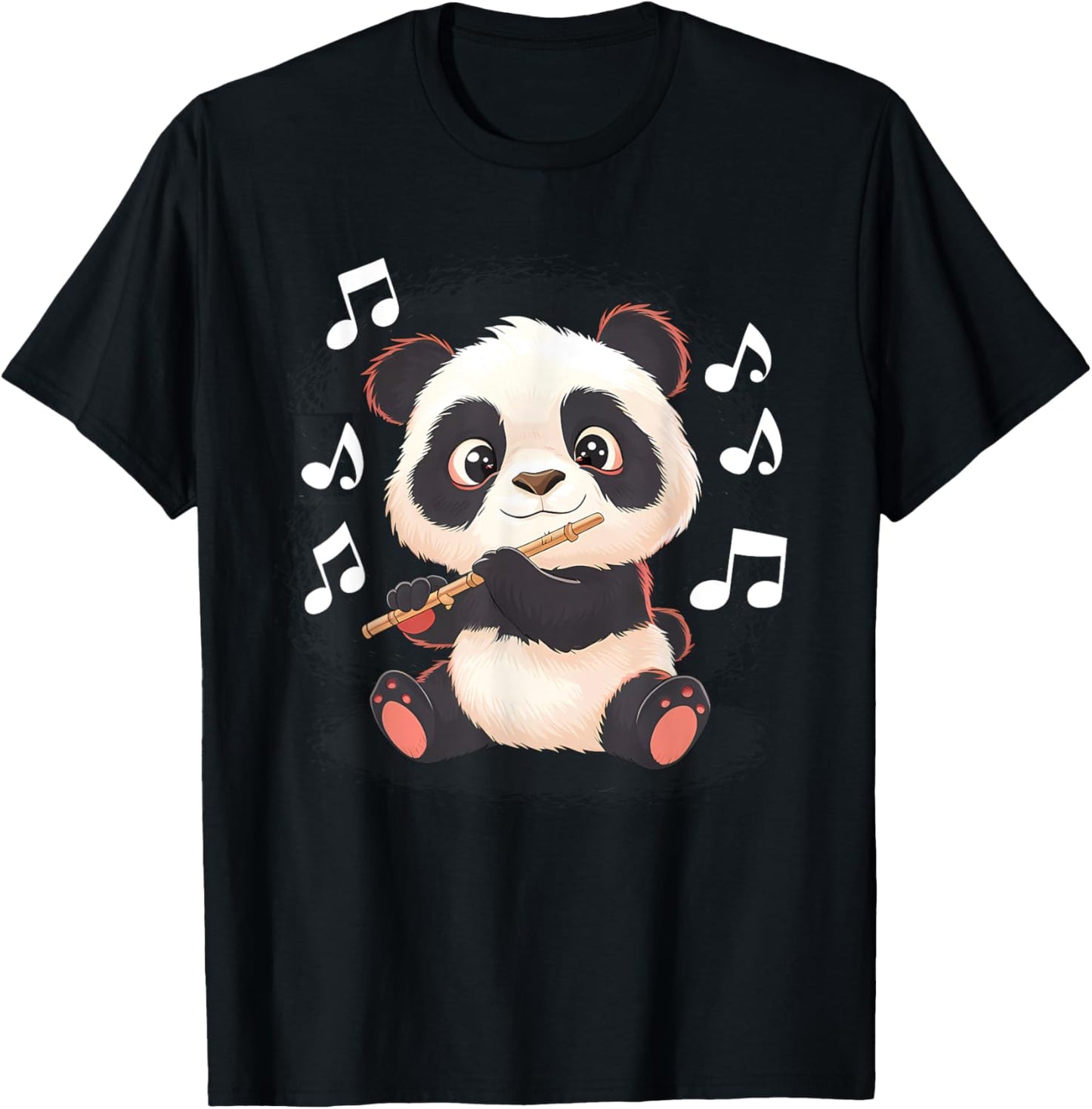 Panda Playing Flute T-Shirt - T-Shirt | Black