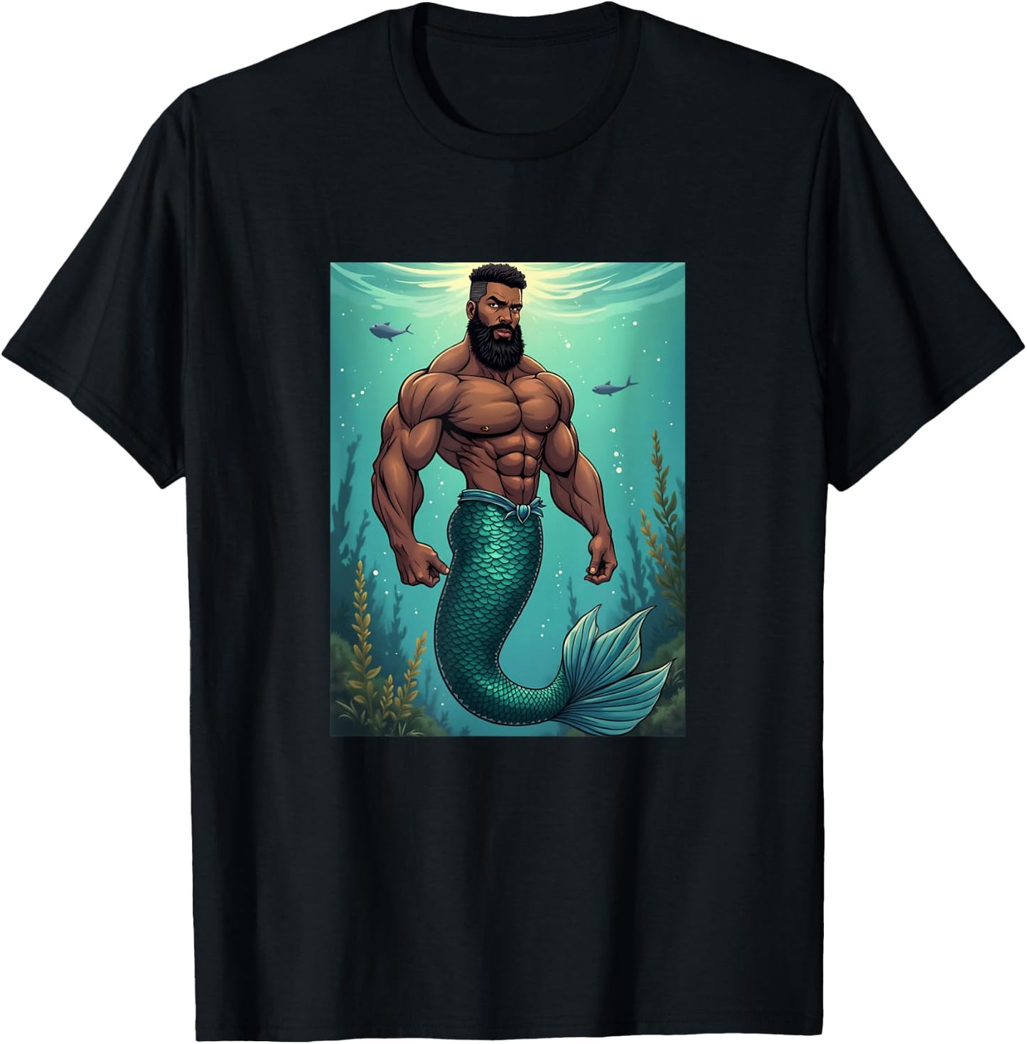LGBTQ Transgender Gay Muscle African Mermaid Gay Merman T-Shirt - T-Shirt | Black