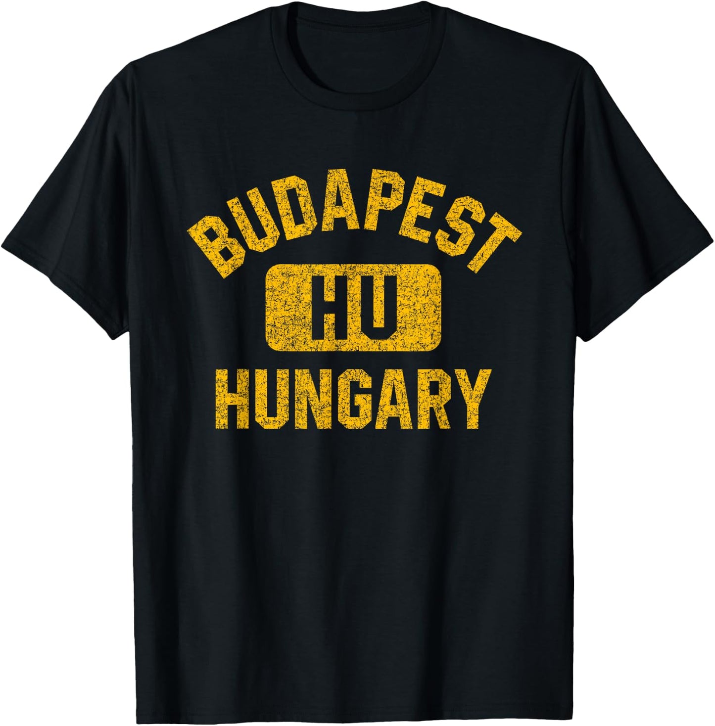 Budapest Hungary Gym Style Distressed Amber Print T-Shirt - T-Shirt | Black