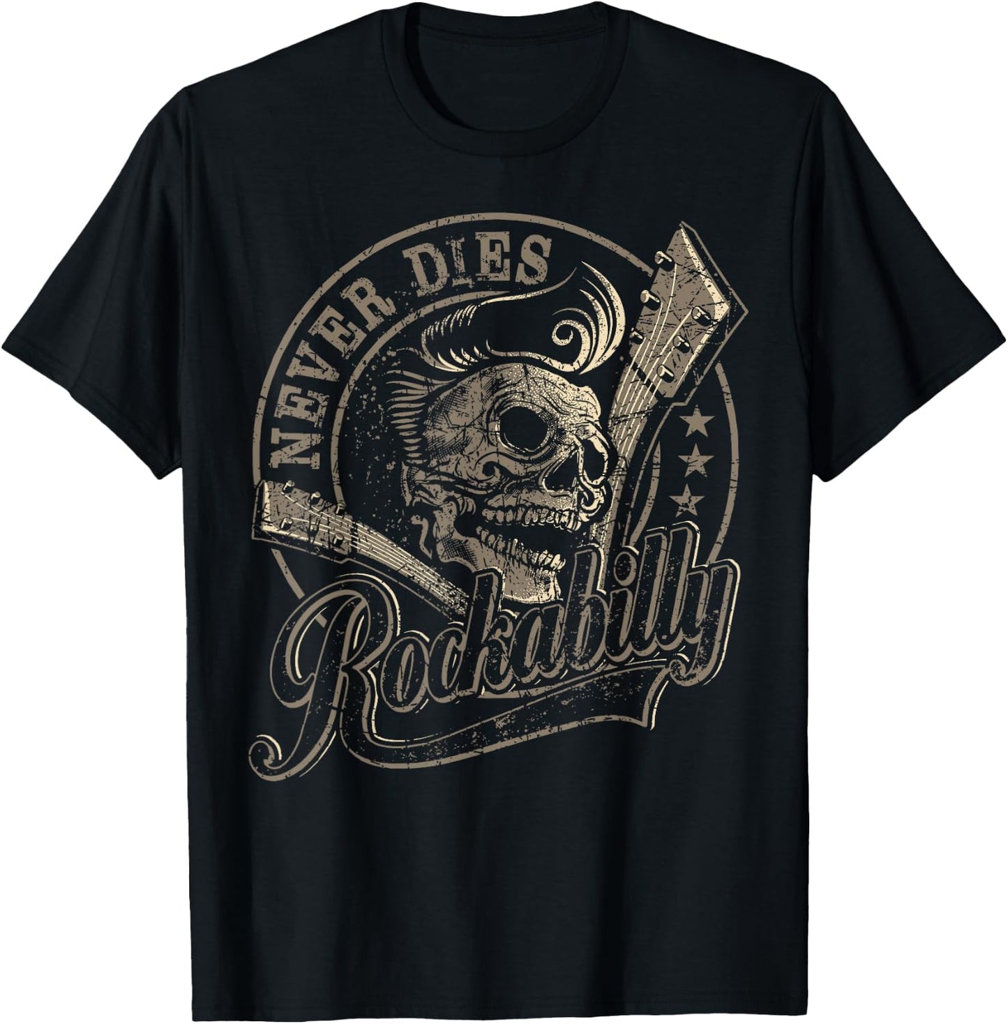 Rockabilly Skull Guitar print - Gift Rockstars - Biker T-Shirt - T-Shirt | Black