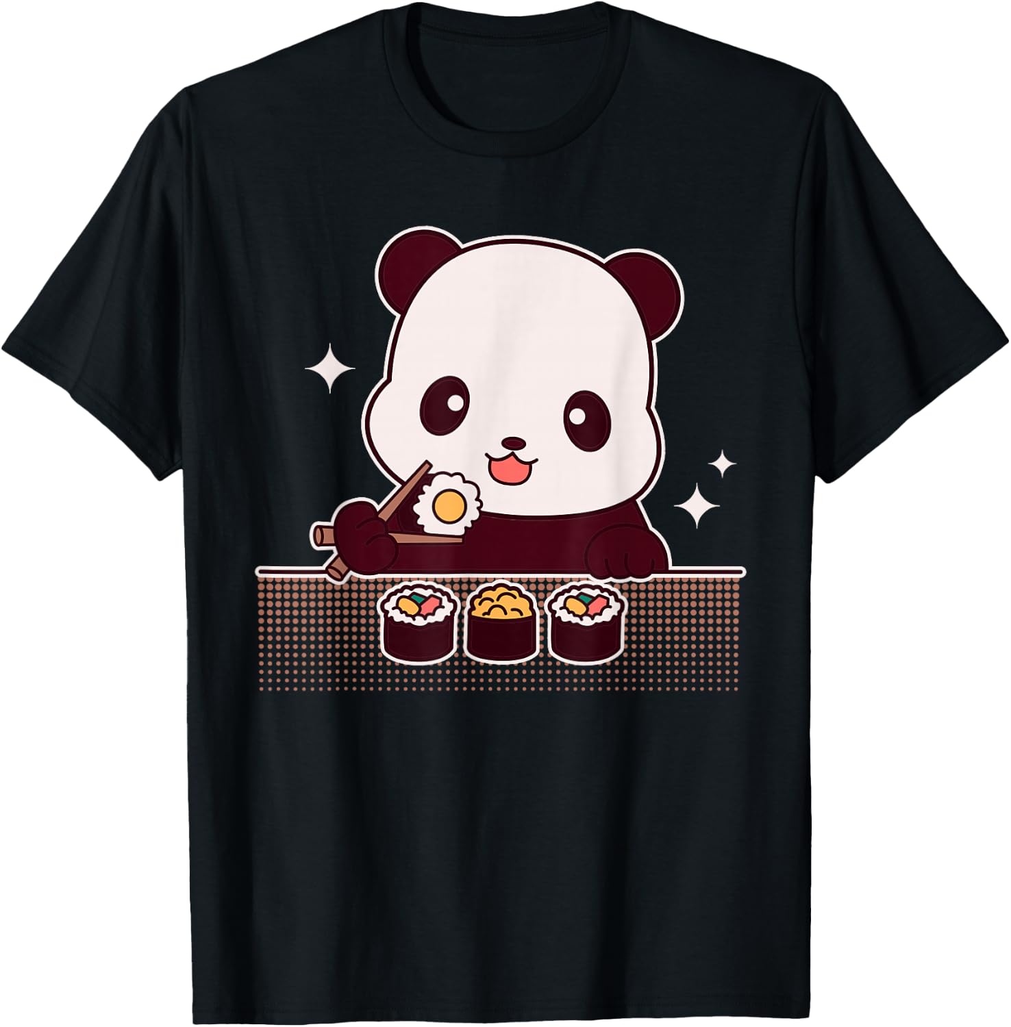 Panda Eating Sushi Cute Panda Bear Lovers T-Shirt - T-Shirt | Black