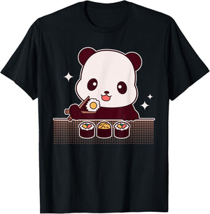 Panda Eating Sushi Cute Panda Bear Lovers T-Shirt - T-Shirt | Black