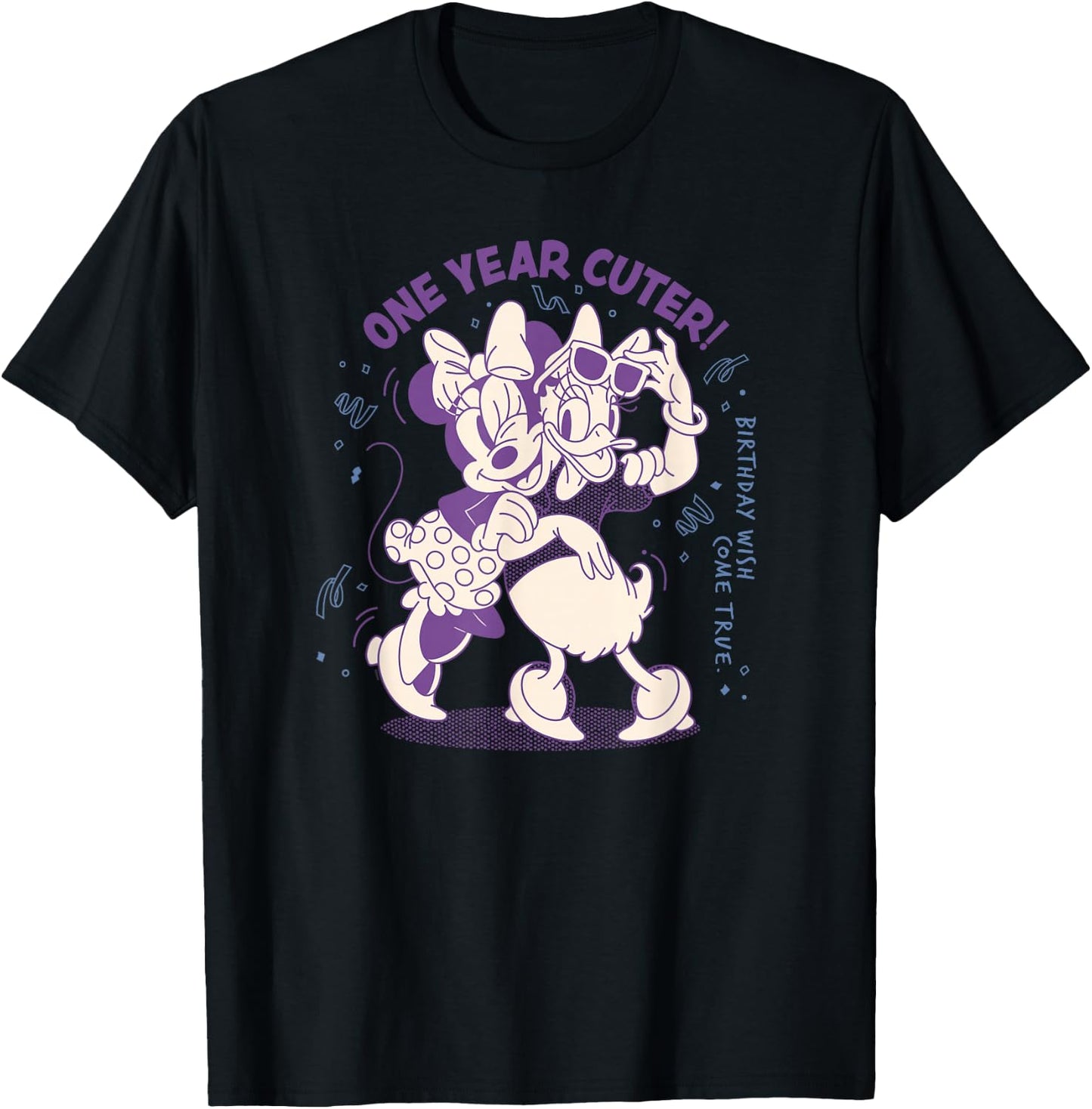 Disney Minnie Mouse Daisy Duck Birthday Wish One Year Cuter T-Shirt - T-Shirt | Black