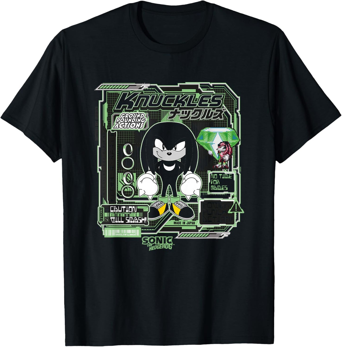 Sonic The Hedgehog Knuckles Vintage Kanji Poster T-Shirt - T-Shirt | Black