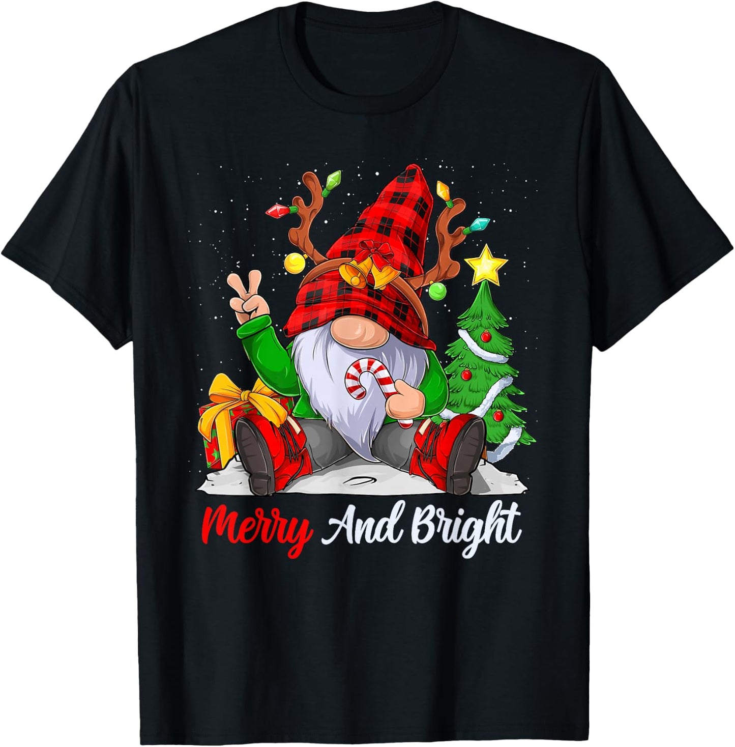 Merry and bright christmas gnome family pajamas matching T-Shirt - T-Shirt | Black