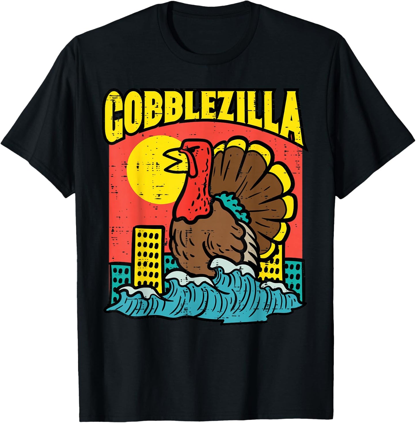 Thanksgiving Gobblezilla Vintage Turkey Day Men Women Kids T-Shirt - T-Shirt | Black