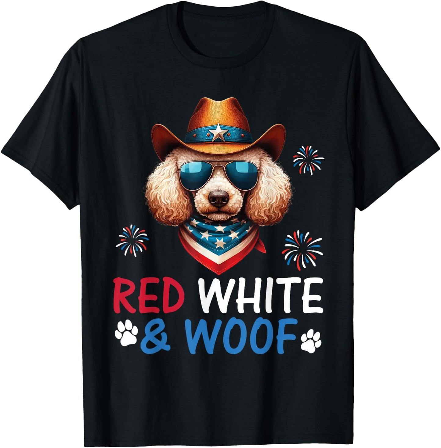 Poodle Cowboy Costume Fireworks Independence Red White Woof T-Shirt - T-Shirt | Black