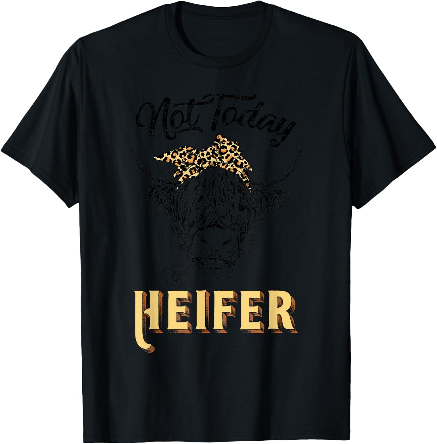 Not Today Heifer Vintage Cow Leopard Bandana Western Cowgirl T-Shirt - T-Shirt | Black