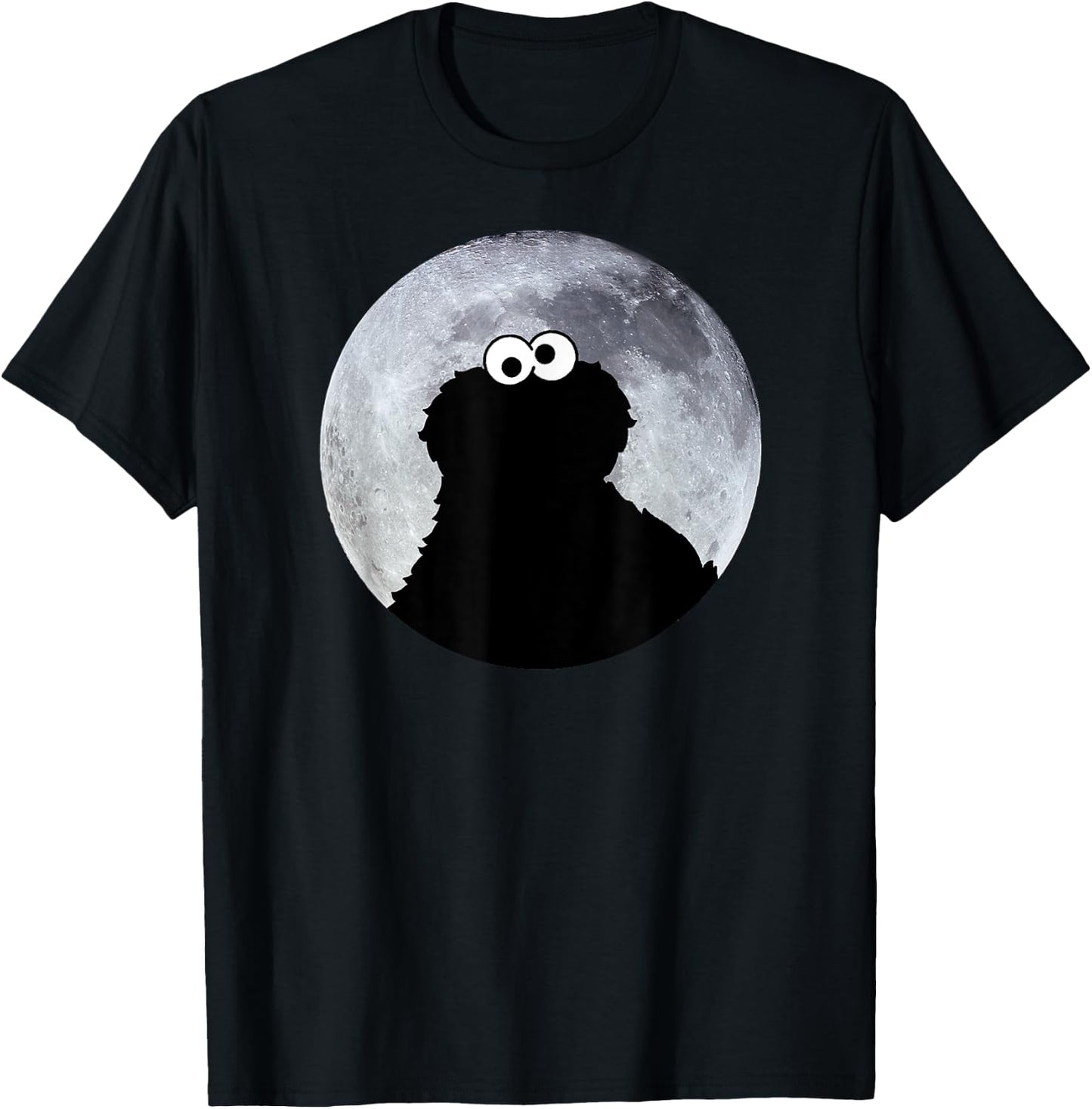 Sesame Street Cookie Monster in Moonlight Shadow Moonnight , black T-Shirt - T-Shirt | Black