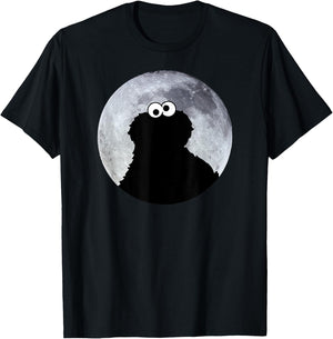 Sesame Street Cookie Monster in Moonlight Shadow Moonnight , black T-Shirt - T-Shirt | Black