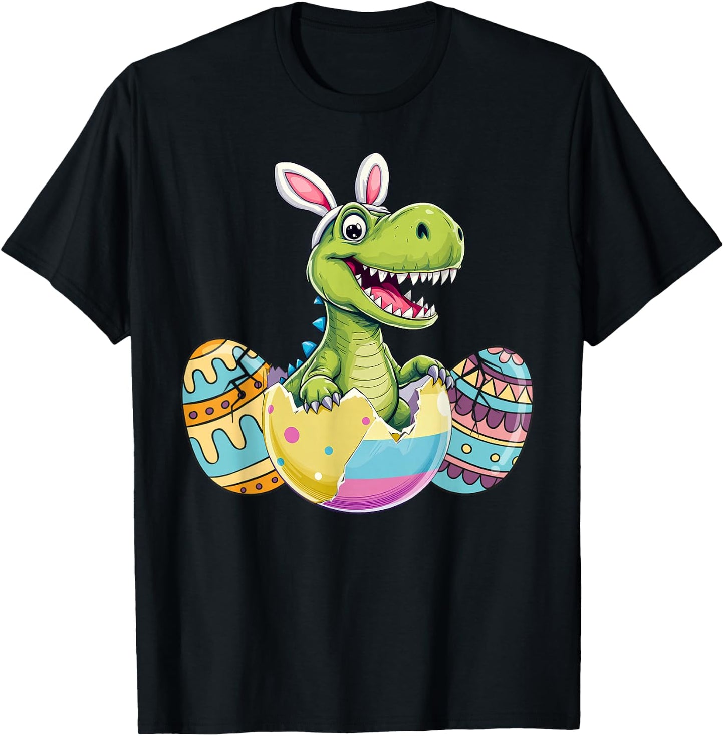 Happy Easter Dinosaur Bunny Ears Egg T Rex Kids Boys T-Shirt - T-Shirt | Black