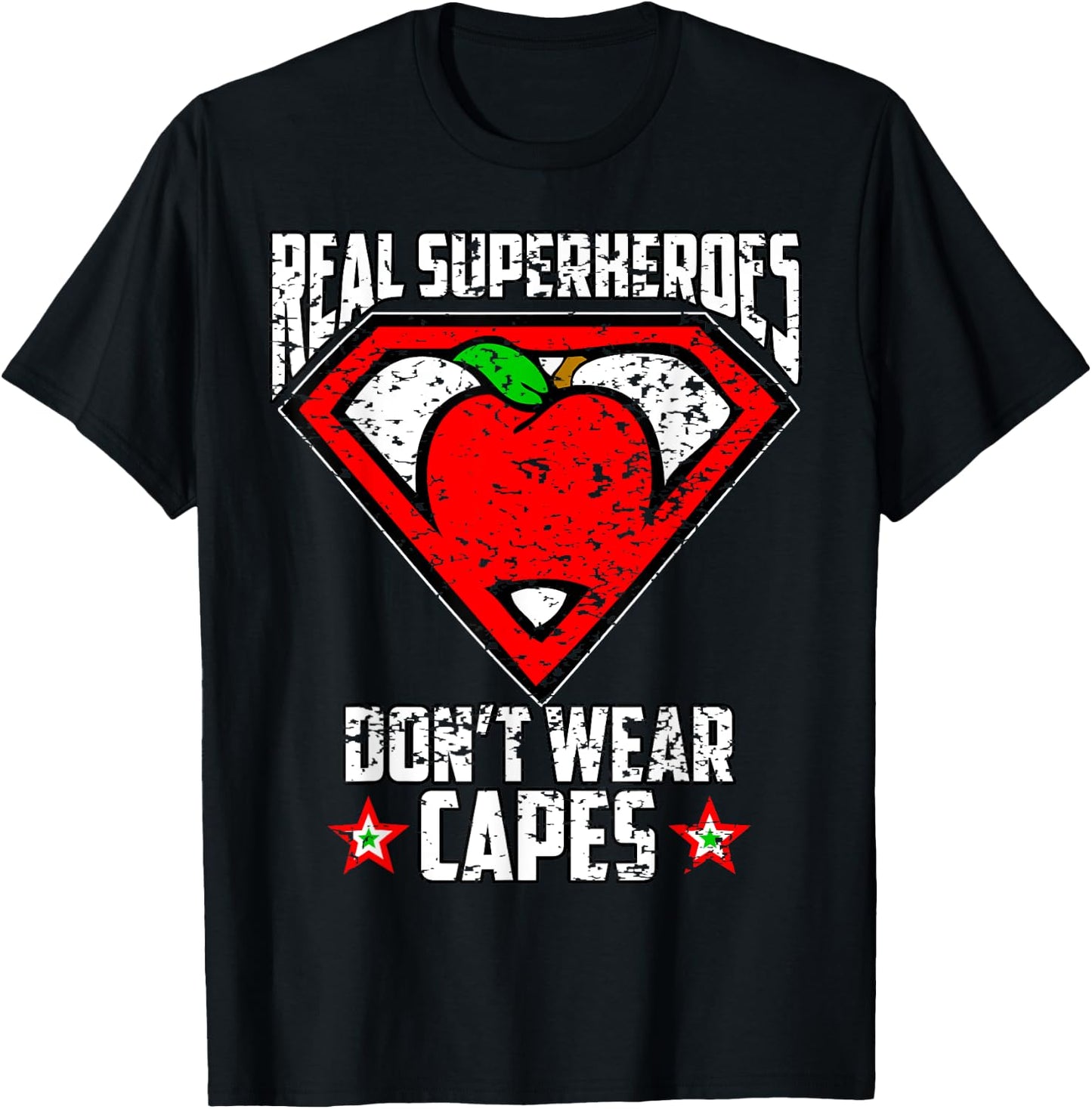 Distressed Real Superheroes Don't Wear Capes Teacher T Shirt Men Women Girls Kids T-Shirt - T-Shirt | Black