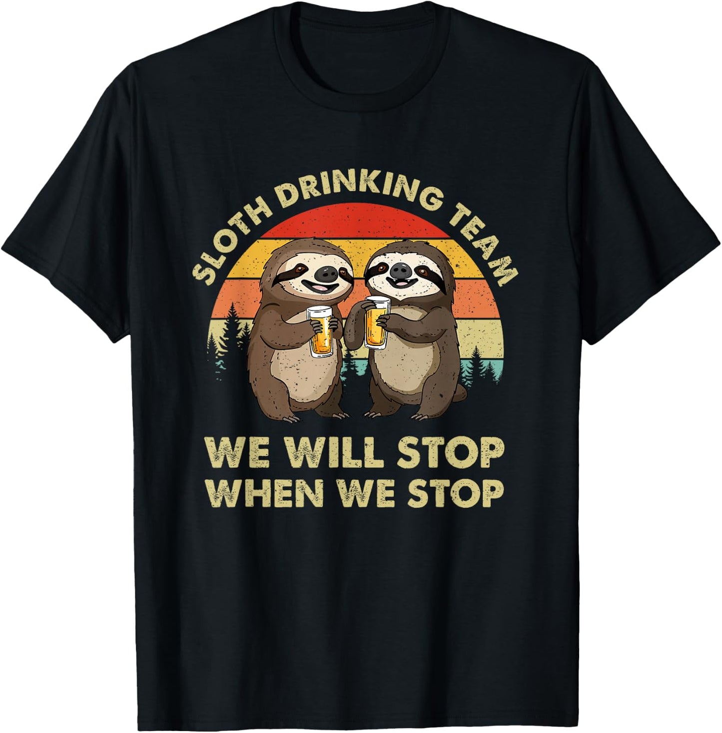 Funny Beer Drunk Sloth Drinking Team Men Women Beer Lover T-Shirt - T-Shirt | Black