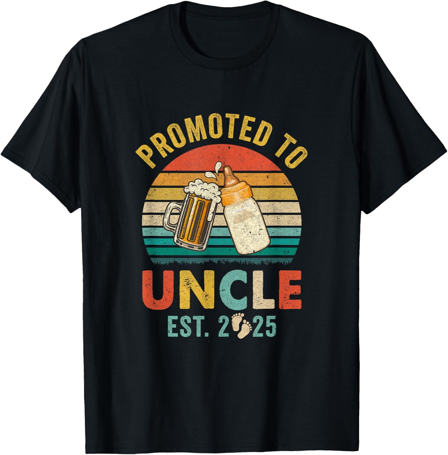 Promoted To Uncle Est 2025 Vintage New Uncle Fathers Day T-Shirt - T-Shirt | Black