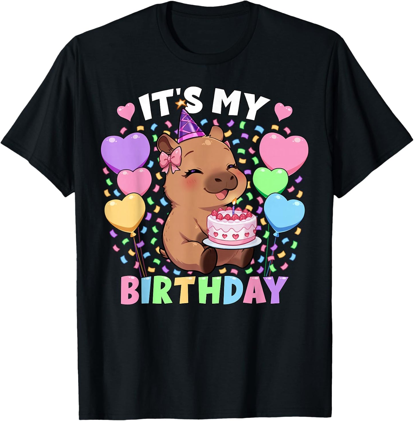 Capybara Birthday Shirt | It's My Birthday Capybara Girls T-Shirt - T-Shirt | Black